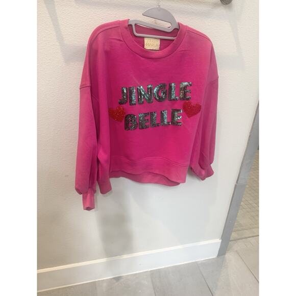 Judith March Tops - Judith March Jingle Belle Sweatshirt – Pink Sequin Holiday Pullover